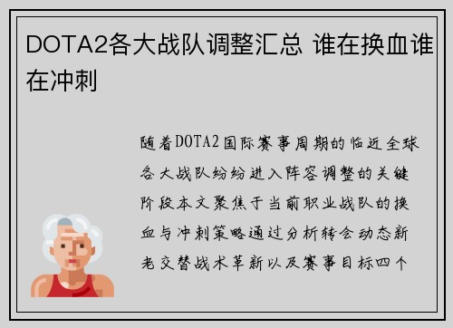 DOTA2各大战队调整汇总 谁在换血谁在冲刺